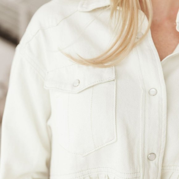 NWT Western Vibe Cream Peplum Denim Jacket - Picture 4 of 5